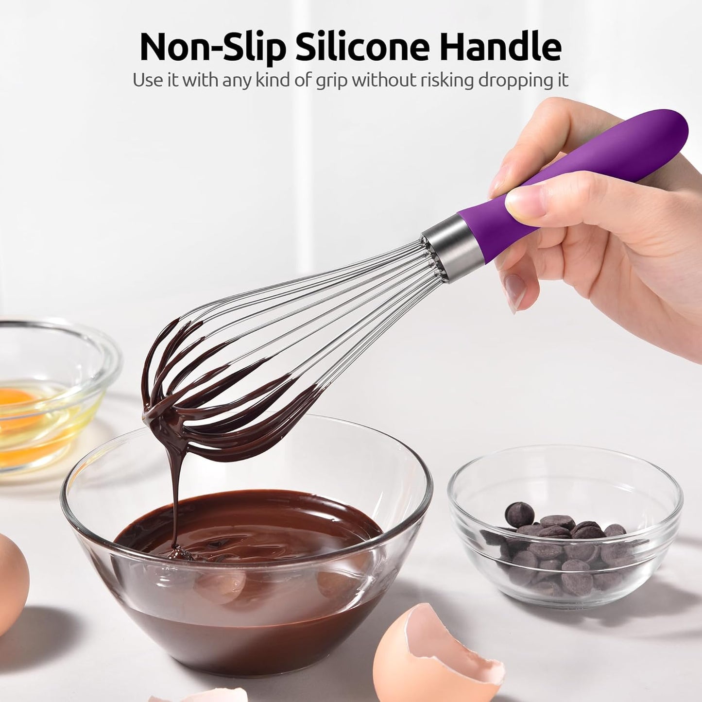 U-Taste 7" Mini Whisk for Cooking: 18/8 Stainless Steel Small Metal Kitchen Wisk, Tiny Hand Mixing Tool for Coffee, Egg, Sauce, 6-Wires Compact Head for Baking, Beating in Bowl, Mug, Jar (Set of 2)