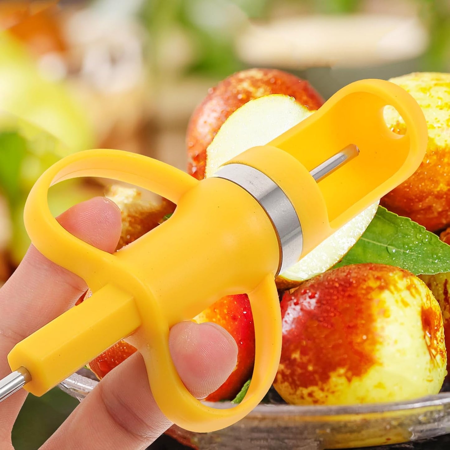 Luxshiny Handheld Fruit Core Remover Tool for Cherries and Red Dates, Portable Yellow Cherry Pitter with Design, Kitchen Seed Removing Gadget for Cooking and Baking