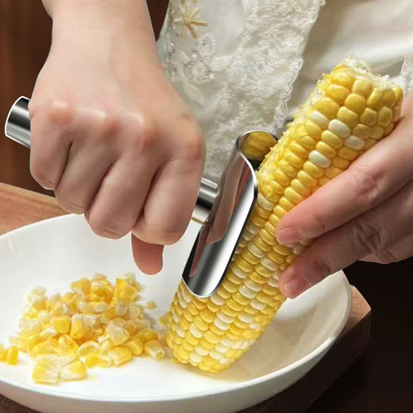 Corn Peeler for Corn on the Cob, Safe Corn Cob Stripper Tool with Hidden Blade, Stainless Steel Corn Peeler, Cleanly Removes Kernels, No Knife Needed