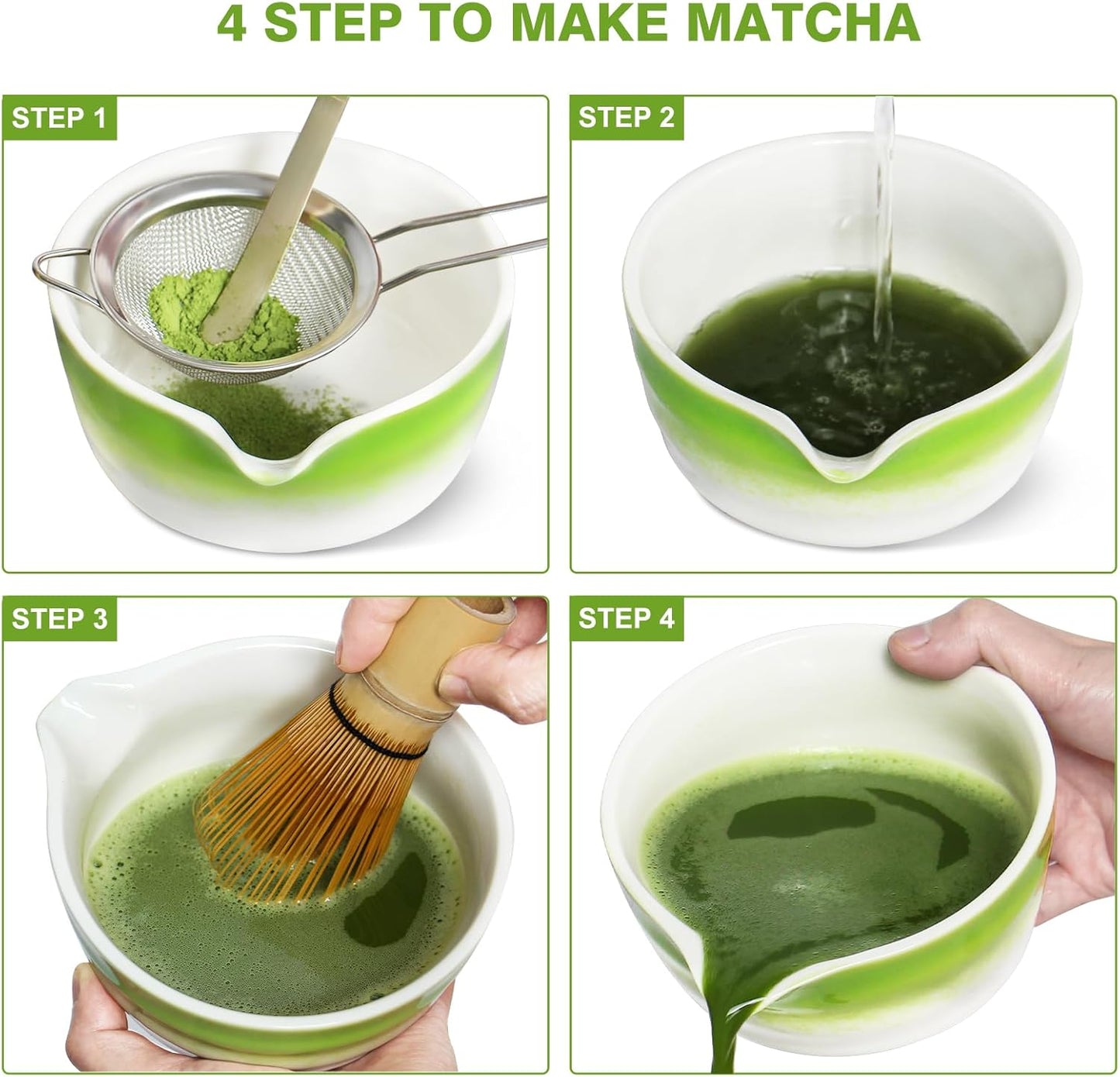 Matcha Whisk Set - Premium Complete Ceremonial Grade Matcha Set with Bamboo Whisk, Matcha Bowl with Spout, Scoop, Sifter & Holder - Authentic Japanese Tea Kit for Traditional Tea Preparation