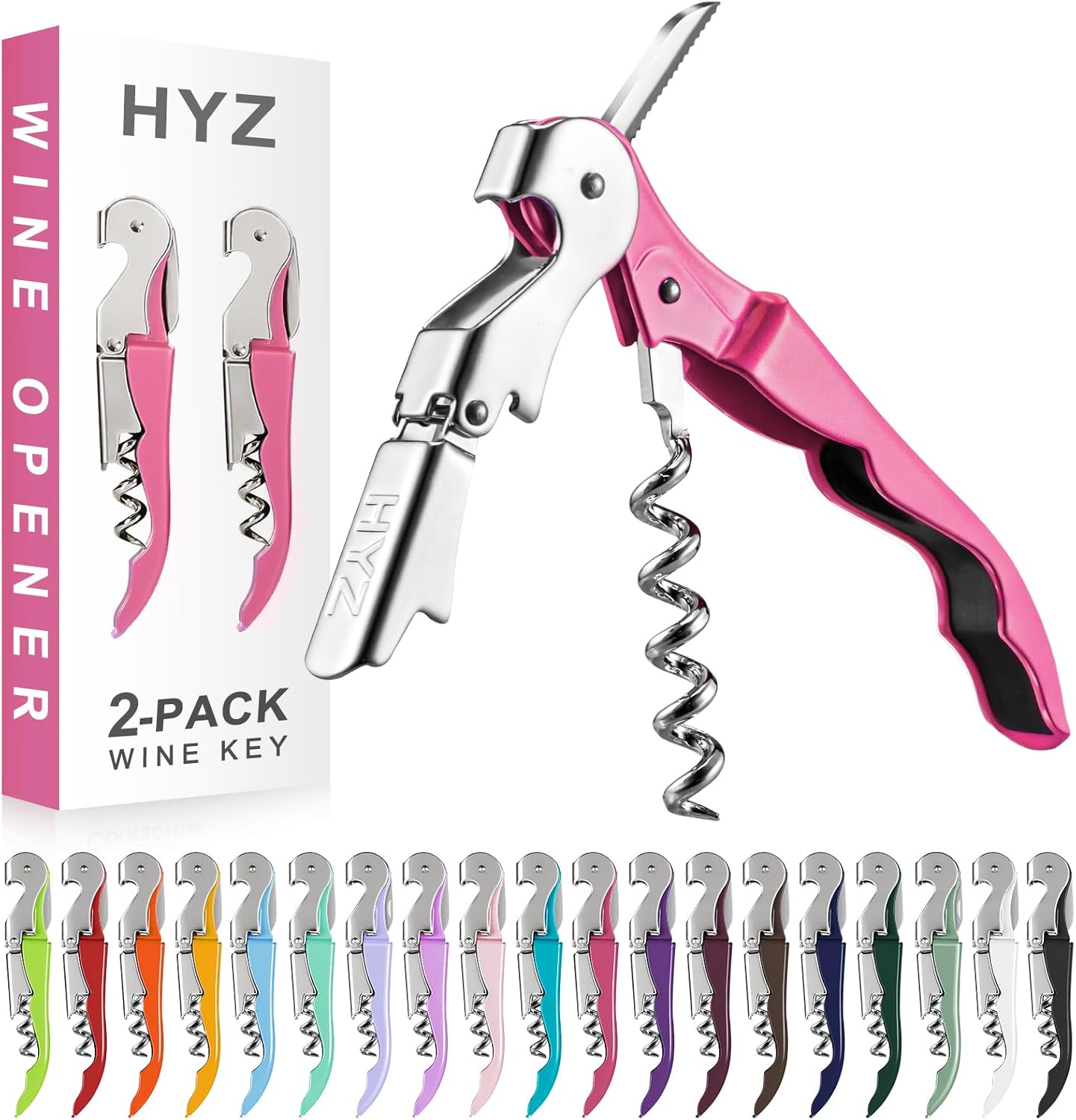 HYZ 2-Pack Wine Opener Waiter Corkscrew, Professional Wine Key for Servers, Bartender, with Foil Cutter, Manual Wine Bottle Opener Double Hinged (Black)