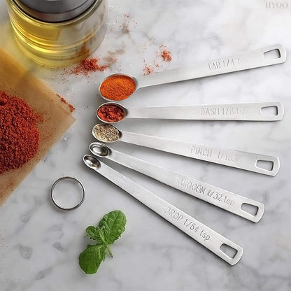 5 Pcs Mini Measuring Spoons Set - Stackable Design, 1/4, 1/8, 1/16, 1/32, 1/64 TSP Sizes, Flat Handle Metal Measuring Spoons Made of Durable Stainless Steel for Cooking, Baking & Small Kitchen Tasks