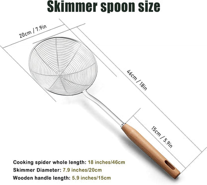 IQCWOOD Spider Strainer Skimmer with Wood Handle - 5.5 Inch Fryer Scoop for Cooking and Frying, Kitchen Utensils Pasta Strainer Spoon