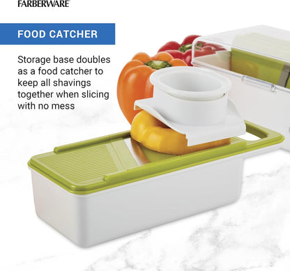 Farberware Professional Mandoline Slicer with Storage Case, White and Green