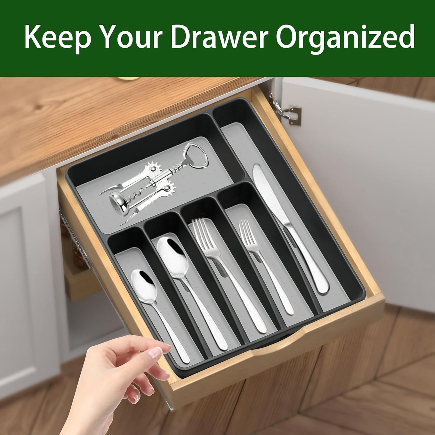 Loyareal Silverware Organizer Utenisl Organizer Holder Kitchen Drawer Organizer Plastic Silverware Tray for Drawer Flatware Organizer 5 Compartment White