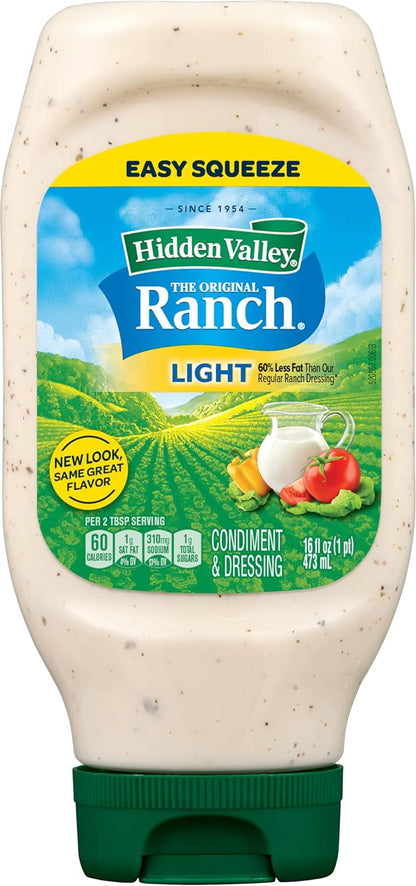 Hidden Valley Light Ranch Condiment and Dressing, Easy Squeeze Bottle, 16 Fl Oz, (Package May Vary)