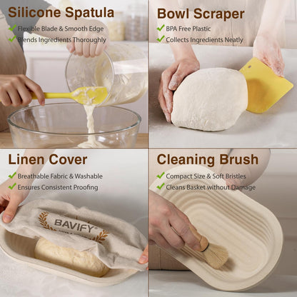 Wood Pulp Banneton Bread Proofing Basket Set, Non-Stick Dough Proofing Bowl for Sourdough, Sourdough Starter Kit Bread Baking Supplies Making Tools (Round)