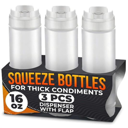 6 Pcs Condiment Squeeze Bottles 16 Oz - 9.2x2.44" Clear Bottles With Self-Closing Valve, Flexible, Easy to Clean and Fill - Dispenser for Sauces and Dressings