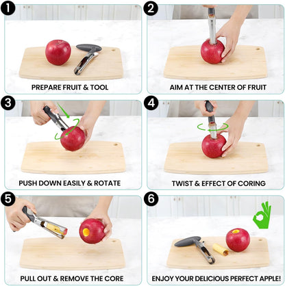 SCHVUBENR Premium Apple Corer Tool - Easy to Use and Clean - Sturdy Apple Core Remover with Sharp Serrated Blades - Stainless Steel Corers for Apple and Pear - Core Fruits with Ease(Red)