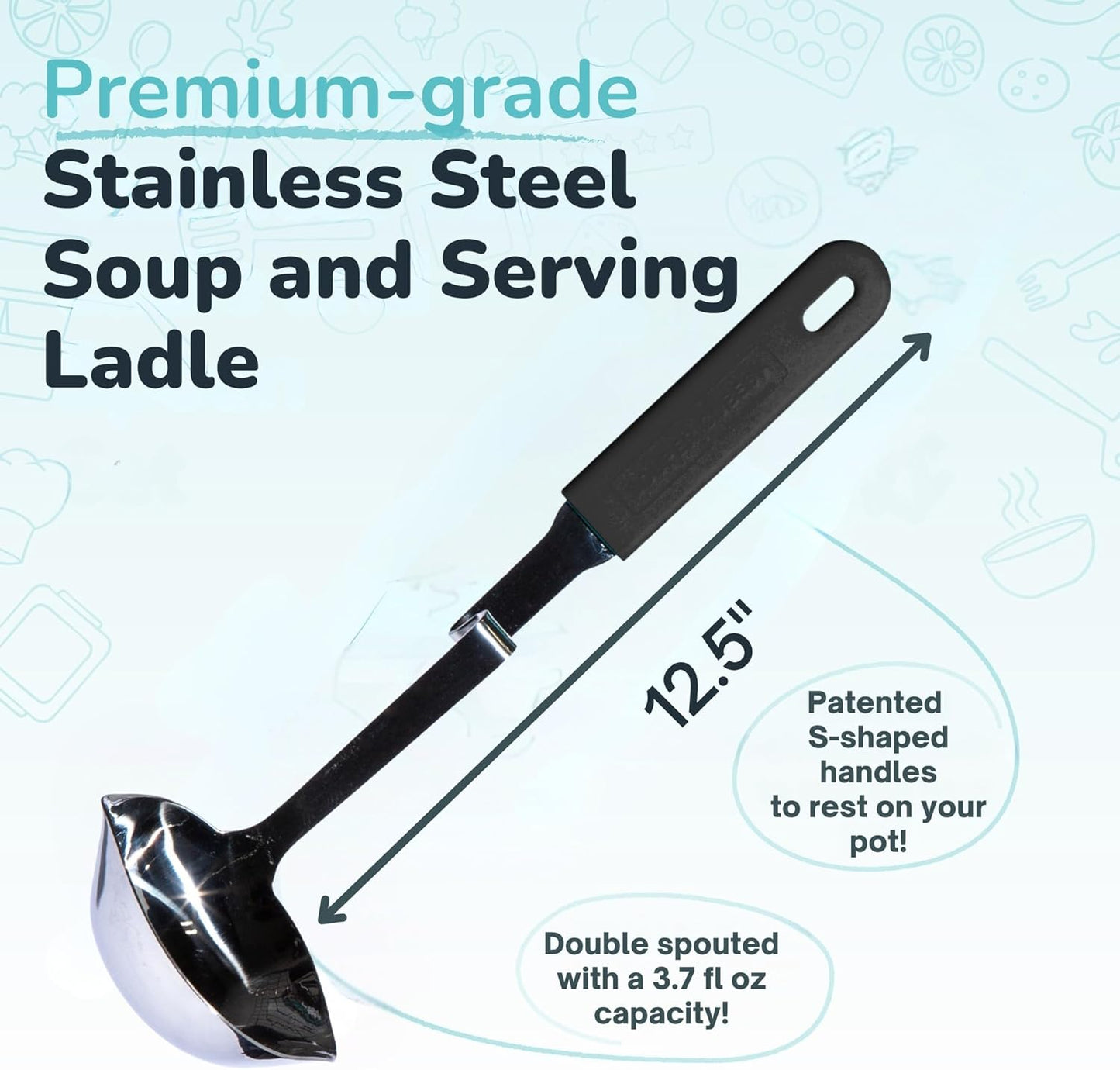 Souper Cubes + Lori Greiner No Mess Stainless Steel Soup Ladle with Silicone Handle - Metal Soup Ladle with No Mess Design That Hooks on Side of Any Pot - Cranberry