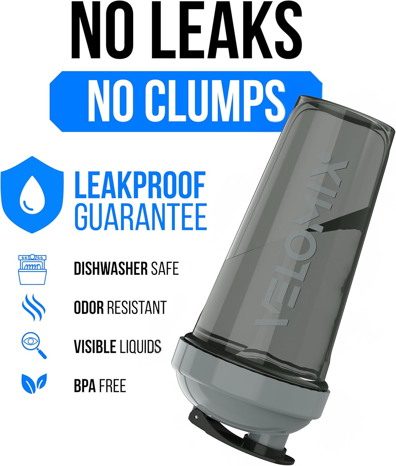 VELOMIX -2 Pack- 28 oz Protein Shaker Bottles for Protein Mixes - 2x Wire Whisk | Leak Proof Shaker Cups for Protein Shakes | Protein Shaker Bottle Pack (Black/Transparent)