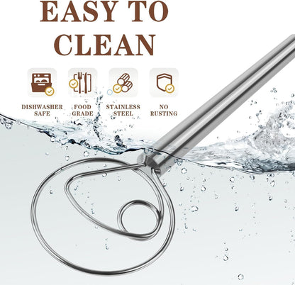 Danish Dough Whisk Stainless Steel Dough Hook Dutch Whisk for Sourdough Bread Dough Mixer Hand Wooden Handle Kitchen Whisking Mixing Tool Bread Making Tools and Supplies (3 Pack Black)