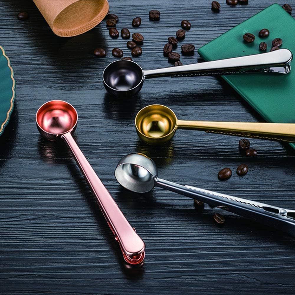 Coffee Scoop Clip Stainless Steel Tablespoon Coffee Spoon With long handle Multifunction Sealing Bag Clip For Tea, Coffee, Protein Powder, Instant Drinks, Kitchen Tools