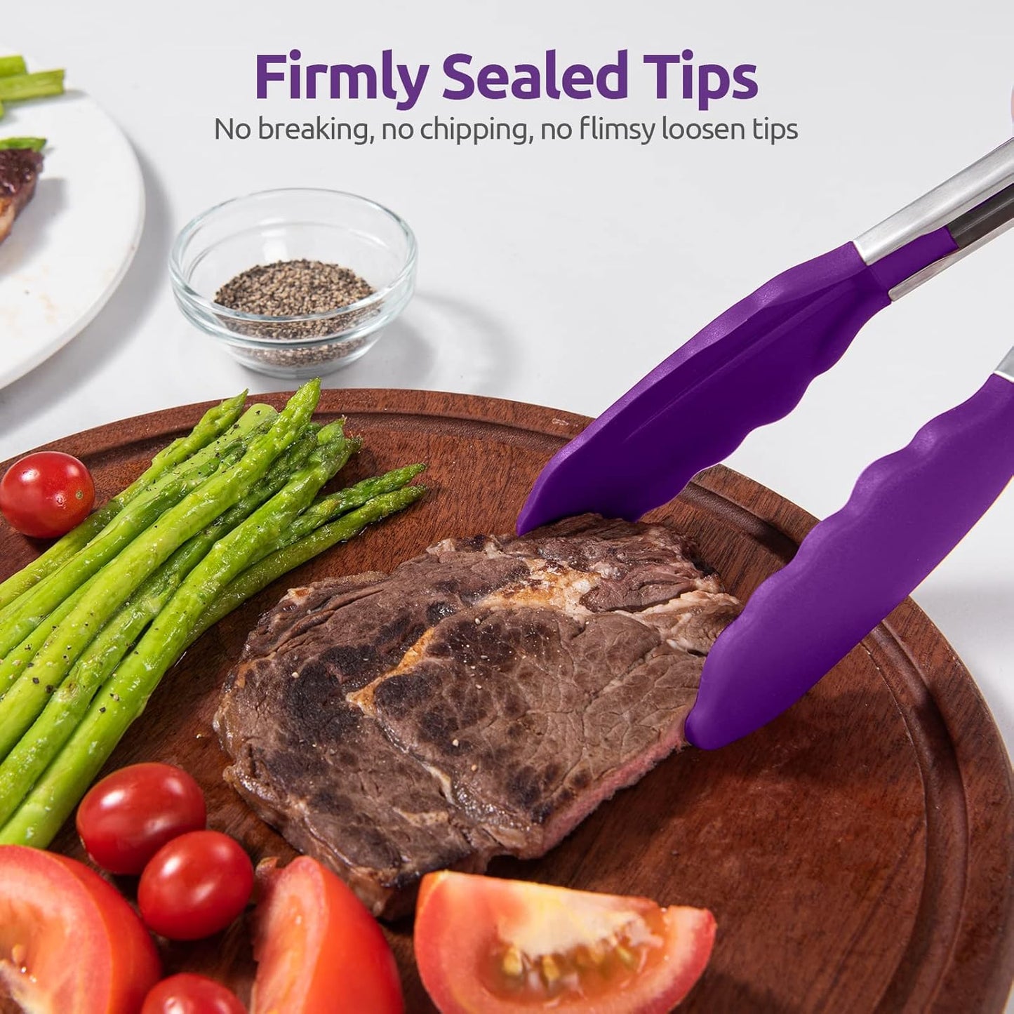 600ºF Heat Resistant Kitchen Tongs: U-Taste 9 inch Silicone Cooking Tong with Firm Sealed Non Stick Rubber Tips & Silicon Coated 18/8 Stainless Steel Handle & Smooth Locking for Serving Salad (Black)