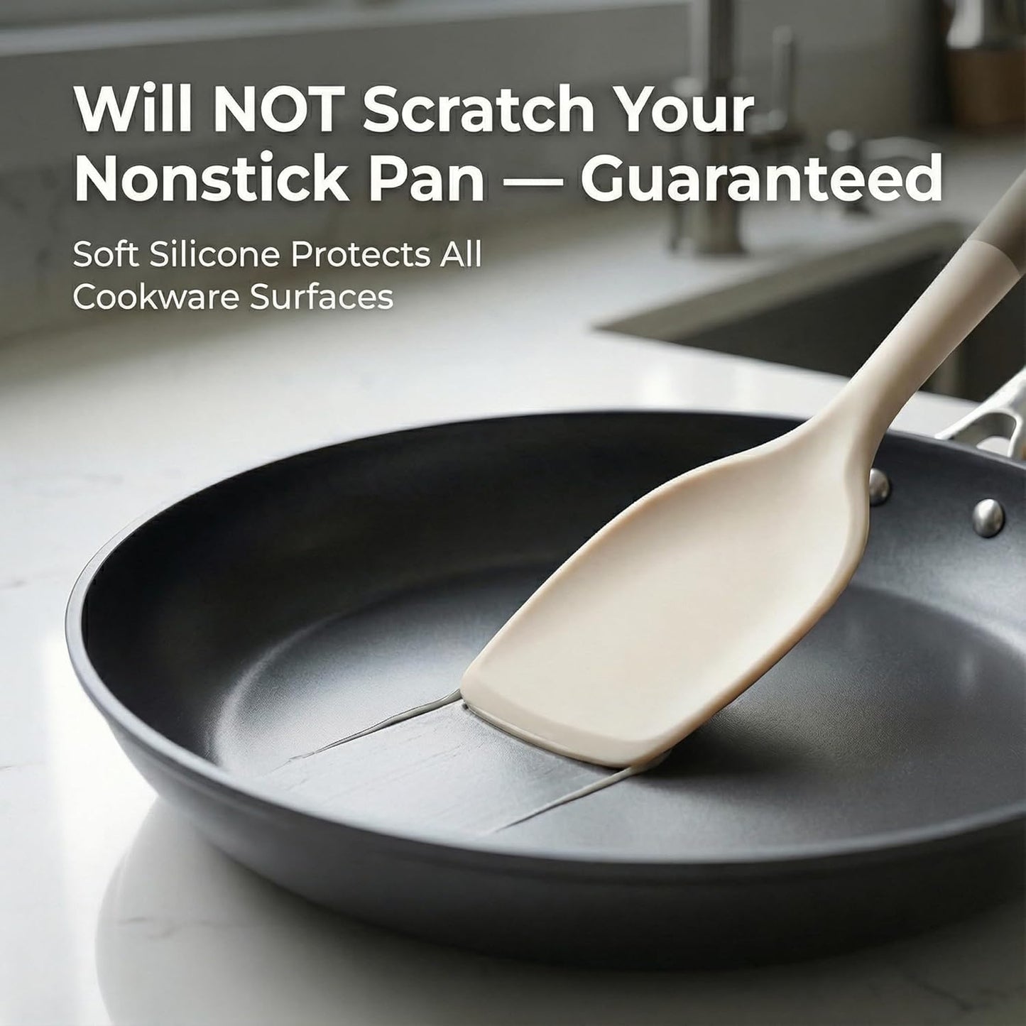 Silicone Kitchen Utensils Set, 6-Piece NON-PLASTIC 500°F Heat-Resistant BPA-Free Dishwasher Safe Cooking Tools with Upgraded Spatula,Turner Ladle Skimmer Pasta Fork Scraper, Cream White &Mocha