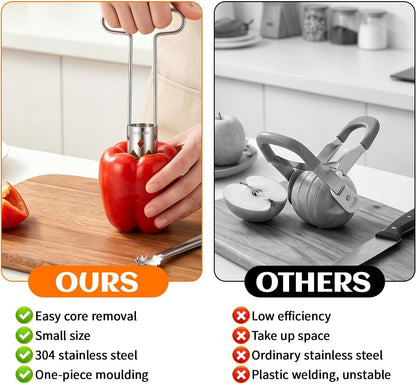 2 Pcs Seed Corer T Shaped Fruit Stem Remover Red Bell Pepper Stainless Steel Apple Pineapple Corer Tool for Vegetable Pineapple Pear Bell Pepper Kitchen Gadget