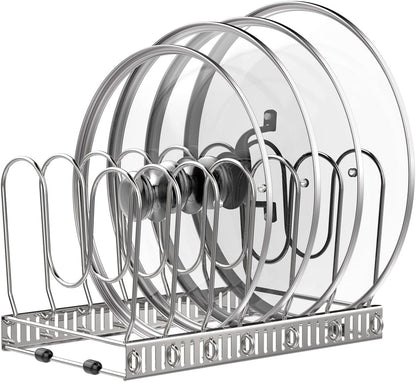 Housolution Pot and Pan Organizer Rack for Cabinet, Expandable Pot Lid Organizer Holder with 14 Adjustable Dividers, Fully Expanded Size 22.83" W x 7.09" D x 7.09" H, Black