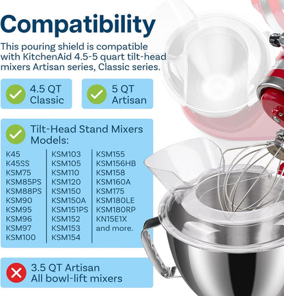 Mixer Attachments for KitchenAid 4.5–5 Quart Tilt-Head Stand Mixers – Compatible with Artisan & Classic – Beaters, Whisks, Dough Hooks & Attachment Sets by MMOBIEL (6-wire Whip, Stainless Steel)
