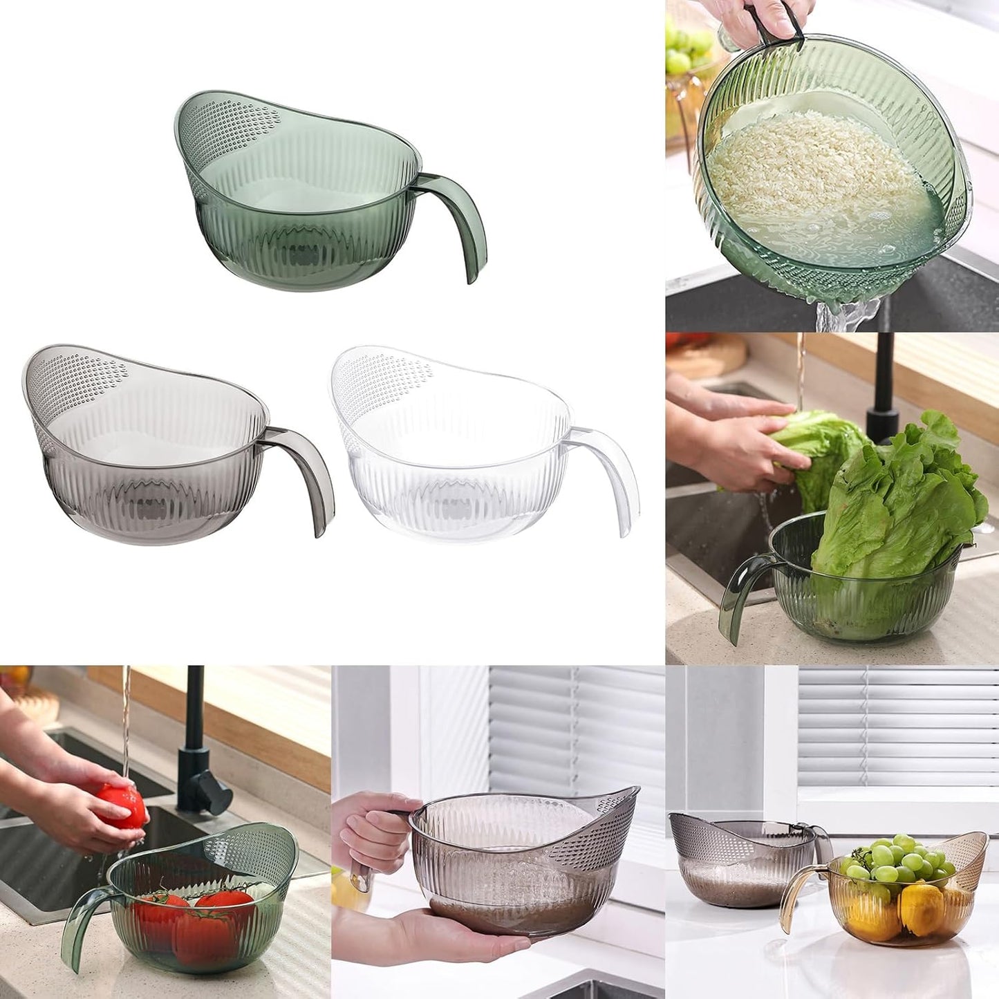 Functional Rice Washing Colander Efficient Draining Bowl Practical Sink Basket PET Suitable for Washing Rice