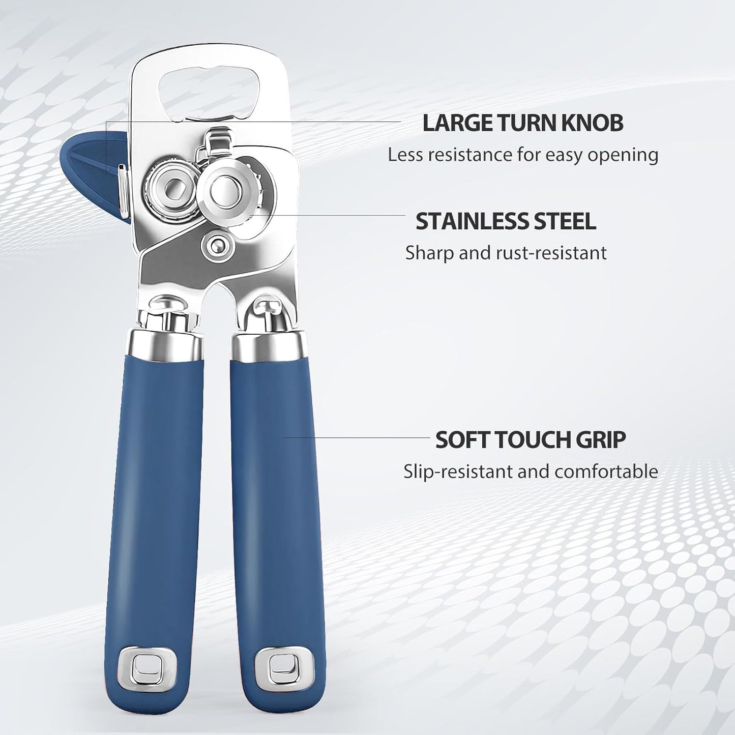 Safring Can Opener Manual, Heavy Duty Stainless Steel Smooth Edge Can Openers With Soft Touch Handle, Oversized Handheld Easy Turn Knob, Multi-Function Bottle Opener, Black