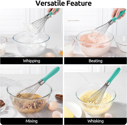 U-Taste 7" Mini Whisk for Cooking: 18/8 Stainless Steel Small Metal Kitchen Wisk, Tiny Hand Mixing Tool for Coffee, Egg, Sauce, 6-Wires Compact Head for Baking, Beating in Bowl, Mug, Jar (Set of 2)