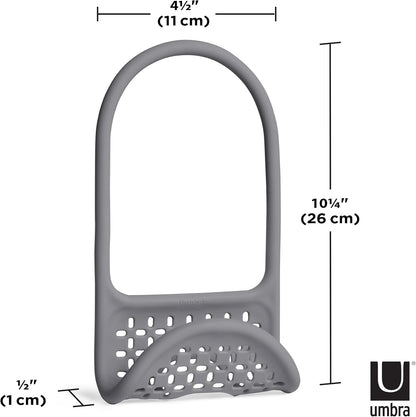 Sling Flexible Sink Caddy, Elastic Non-Slip Sponge Holder, Black | Rubber material, perforated base for drainage, prevents moisture buildup, fits faucet necks, easy rinse clean