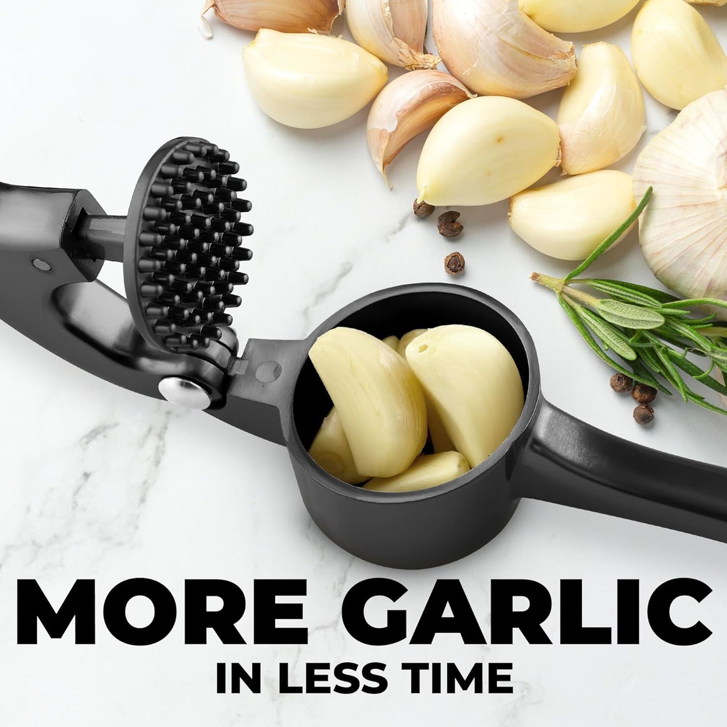Zulay Kitchen Premium Garlic Press Set - Rust Proof Professional Garlic Mincer Tool - Easy-Squeeze, Easy-Clean with Soft, Ergonomic Handle - Silicone Garlic Peeler & Brush (Silver)