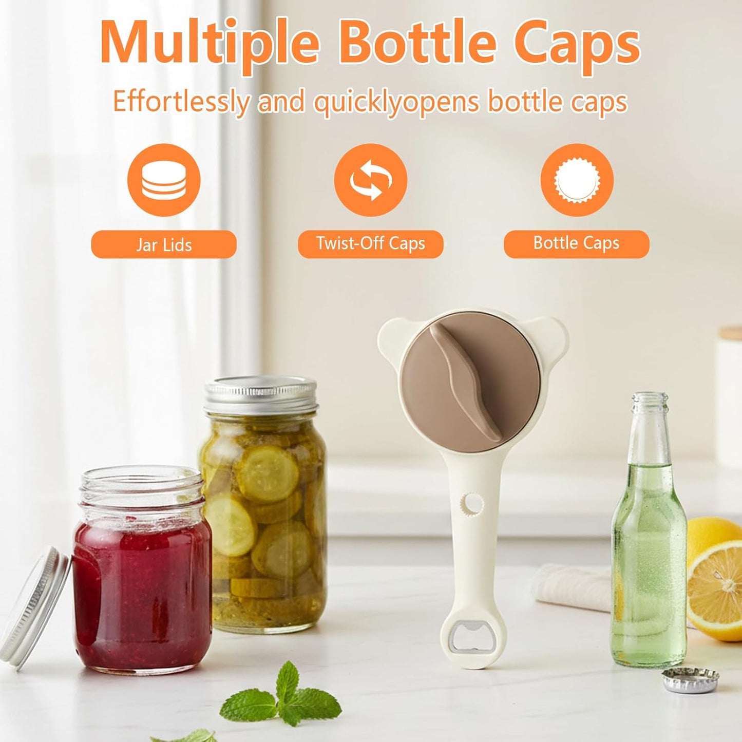 2026 New 4-in-1 Jar Opener - Adjustable Stainless Steel Lid Remover for Seniors & Arthritis Sufferers, Fits Kitchen Jars, Bottles & Cans(White)