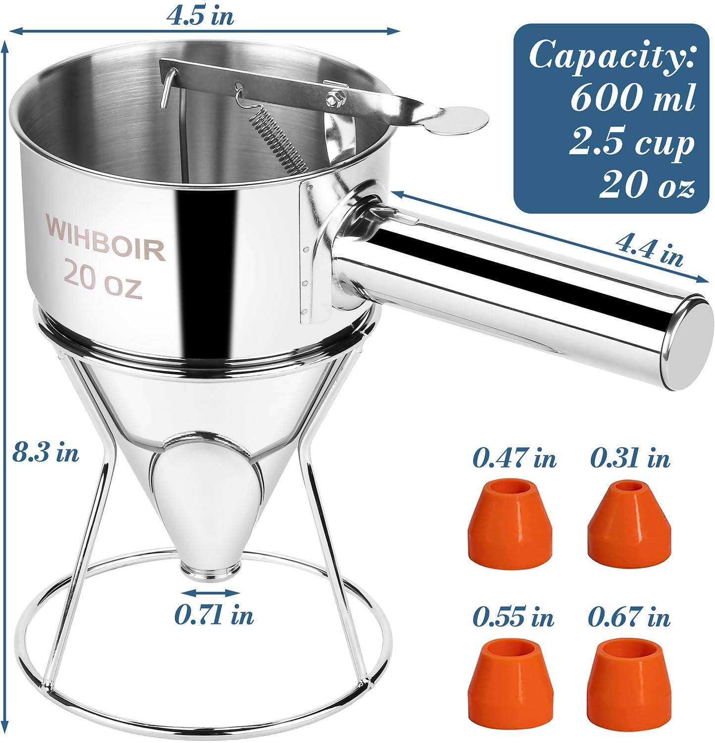 Stainless Steel Pancake Batter Dispenser with Squeeze Handle and Multi-Nozzle, for Pancakes, Cupcakes, and Baked Goods. 40 oz