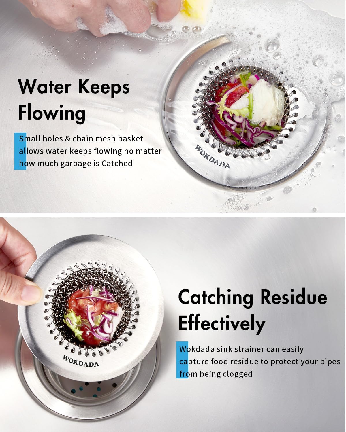 Revolutionary Kitchen Sink Drain Strainer/Patented Reversible Chain Mesh, Effortless Cleaning & Debris Catcher, Large Capacity, Anti-Clog, 304 Stainless Steel & Rust-Proof/Handmade