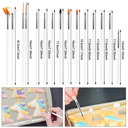 15pcs Cake Painting Brushes, Cake Decorating Brushes Kit, Food Paint Brush Tools, Fondant Sugar Cookie Painting Brushes Supplies for Cake Decoration (White)