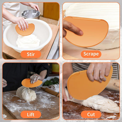 Bowl Scraper 2PCS Silicone Bread Dough Scraper Bowl Spatula Curved Edge Flexible Bowl Scraper for Baking Food Scraper for Sourdough Bread Proofing Basket Pastry Cutter Tool, Orange