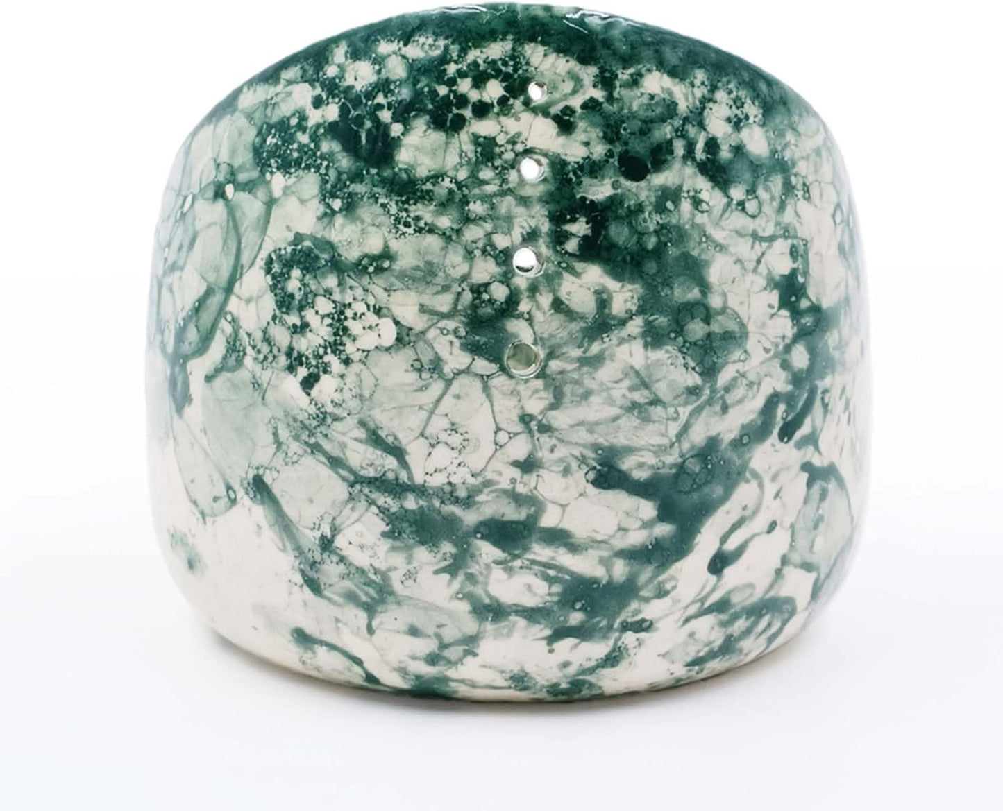Green Glazed Pottery Herb Stripper Bowl - Handmade Ceramic Kitchen Tool with Four Sizes Holes for Parsley, Rosemary, Mint, Basil, Cooking & Meal Prep Also as Serving Bowl