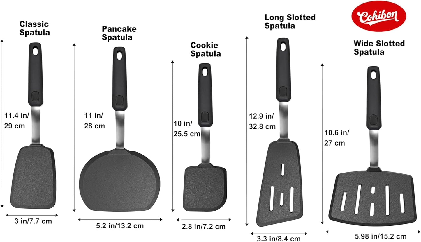 Silicone Spatula Set, Spatulas Silicone Heat Resistant Mixed 5 Piece Kitchen Cooking Utensils Set for Nonstick Cookware - Flexible Stainless Steel Core with Full Silicone, Dishwasher Safe