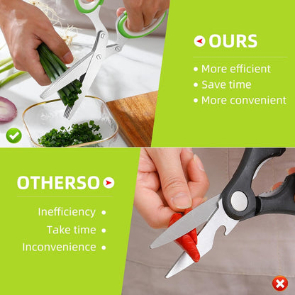 2025 Herb Scissors Set - Classic green 5-Blade Design with Cover and Comb - Skin-Friendly Handle for Comfortable Grip - Dishwasher Safe, Rust-Resistant Stainless Steel for Fresh Herbs