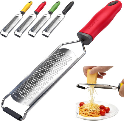 Cheese Grater Handheld & Lemon Zester with Handle, Stainless Steel Citrus Zester for Parmesan Garlic Ginger (Red)