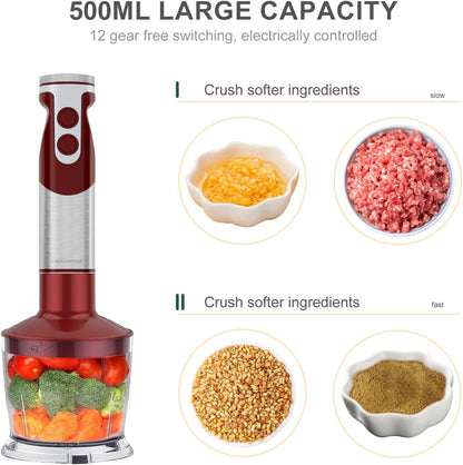 MegaWise 5-in-1 Hand Blender, Powerful Immersion Stick Blender with Titanium Reinforced Blades, 12-Speed Control, Includes Chopper, Beaker, Whisk & Frother for Smoothies & Baby Food