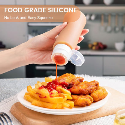 MICEBAY Condiment Squeeze Bottles for Sauces, 2-oz Mini Silicone Salad Dressing Container to Go with Reusable Sandwich Bag, Leakproof Ketchup Bottle for Bento Lunch Box, 4 Pack, Candies
