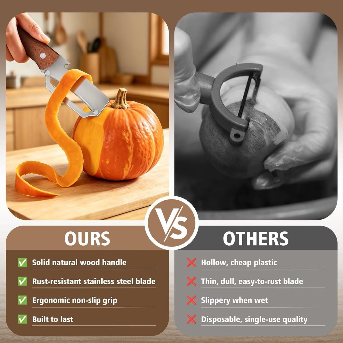 Multifunctional Vegetable Potato Peeler for Kitchen，Wooden-Handled Stainless Steel Sharp Peeler Knife with Built-In Bottle Opener for Veggie, Fruit, Potato, Carrot, Apple Ergo 2PCS