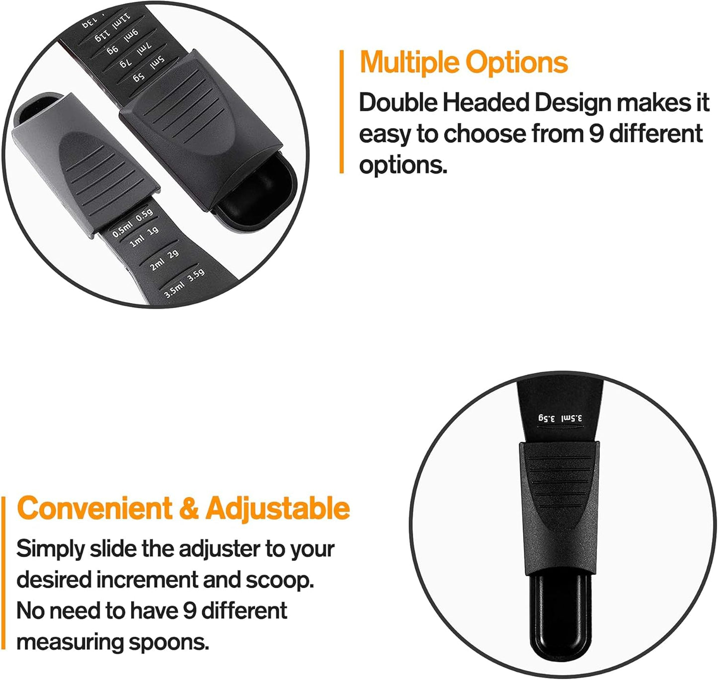 M&c Dual Sided Adjustable Measuring Spoon - Metering Spoon with Leveler in Gram & ML- For Dry or Liquid Ingredients, Baking, Cooking, Powder, Spices - Black 1pc