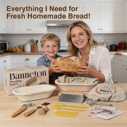 Wood Pulp Banneton Bread Proofing Basket Set, Non-Stick Dough Proofing Bowl for Sourdough, Sourdough Starter Kit Bread Baking Supplies Making Tools (Round)