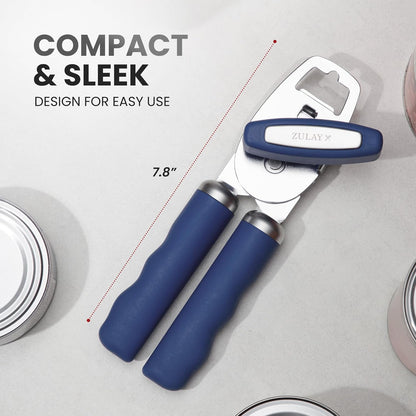 Zulay Kitchen Heavy Duty Stainless Steel Can Opener Manual with Bottle Opener - Rust Proof Manual Can Opener With Turn Knob & Comfy Soft Grip Handles - Black
