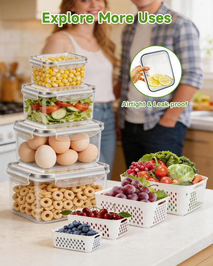 TBMAXS 5 Pack Fruit Storage Containers for Fridge Food Container with Colander Airtight BPA Free Plastic Berry Keeper Produce Vegetable Saver Bins Keep Fresh
