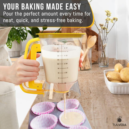 Pancake Batter Dispenser | 5-Cup Mix Pourer for Pancakes, Waffles, Crepes, Muffins, Cupcakes | Squeeze Handle, Portion Control Pitcher, Durable Drip-Free Design | Baking Accessories (Original Black)