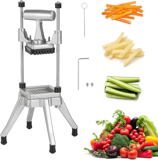Commercial Vegetable Chopper & French Fry Cutter Stainless Steel - Includes 3 Blade Sizes (1/2",3/8",1/4")- Perfect for Home Kitchen or Restaurant Use - Dices, Slices & Chops Fruits and Potato