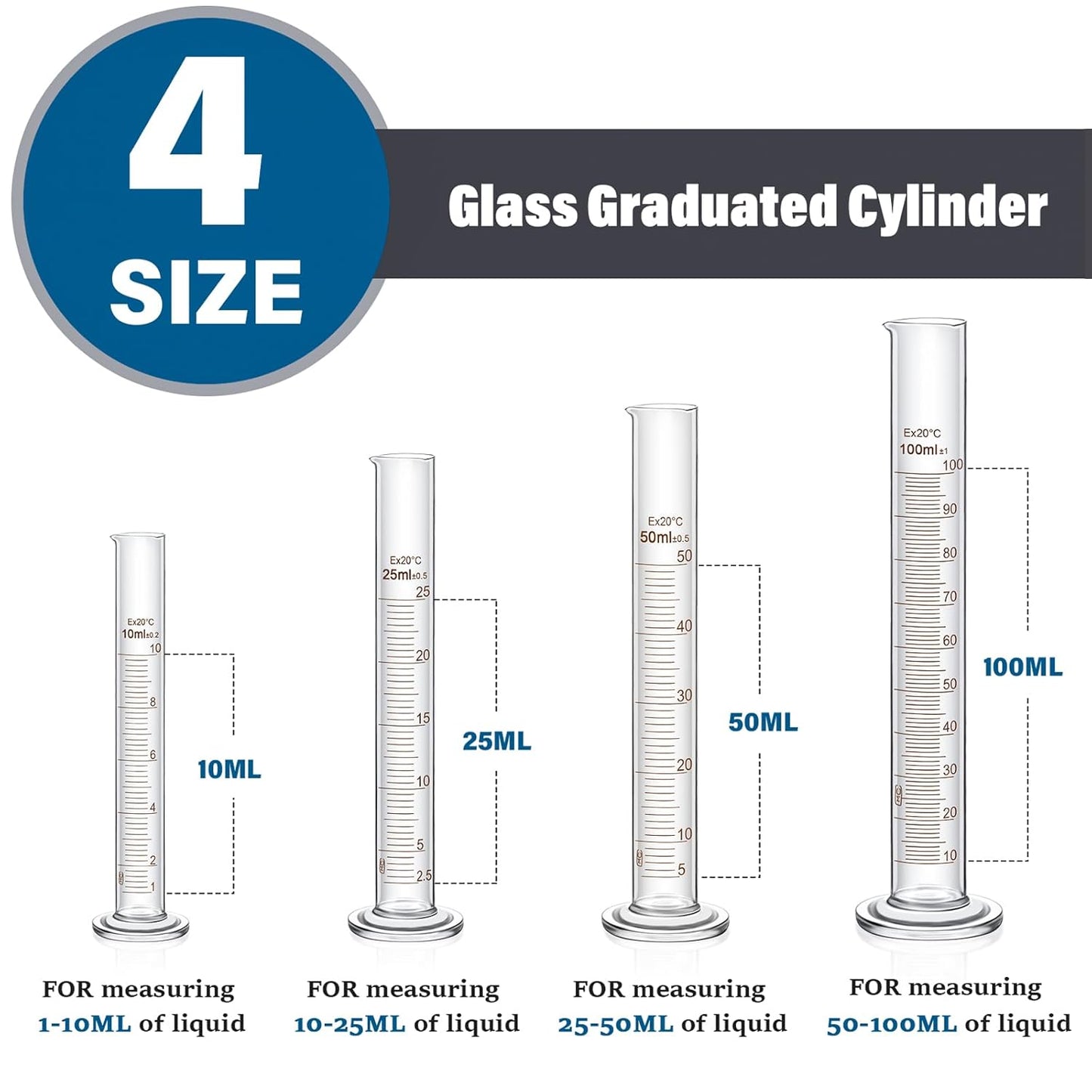 Frienda 50/100/250/500/1000ml Glass Beaker Set, 3.3 Borosilicate Low Form Griffin Lab Glassware Include Graduated Cylinder, Beaker, Dropper, Stirring Rod, Measuring Cups for Lab Chemistry (20 Pcs)