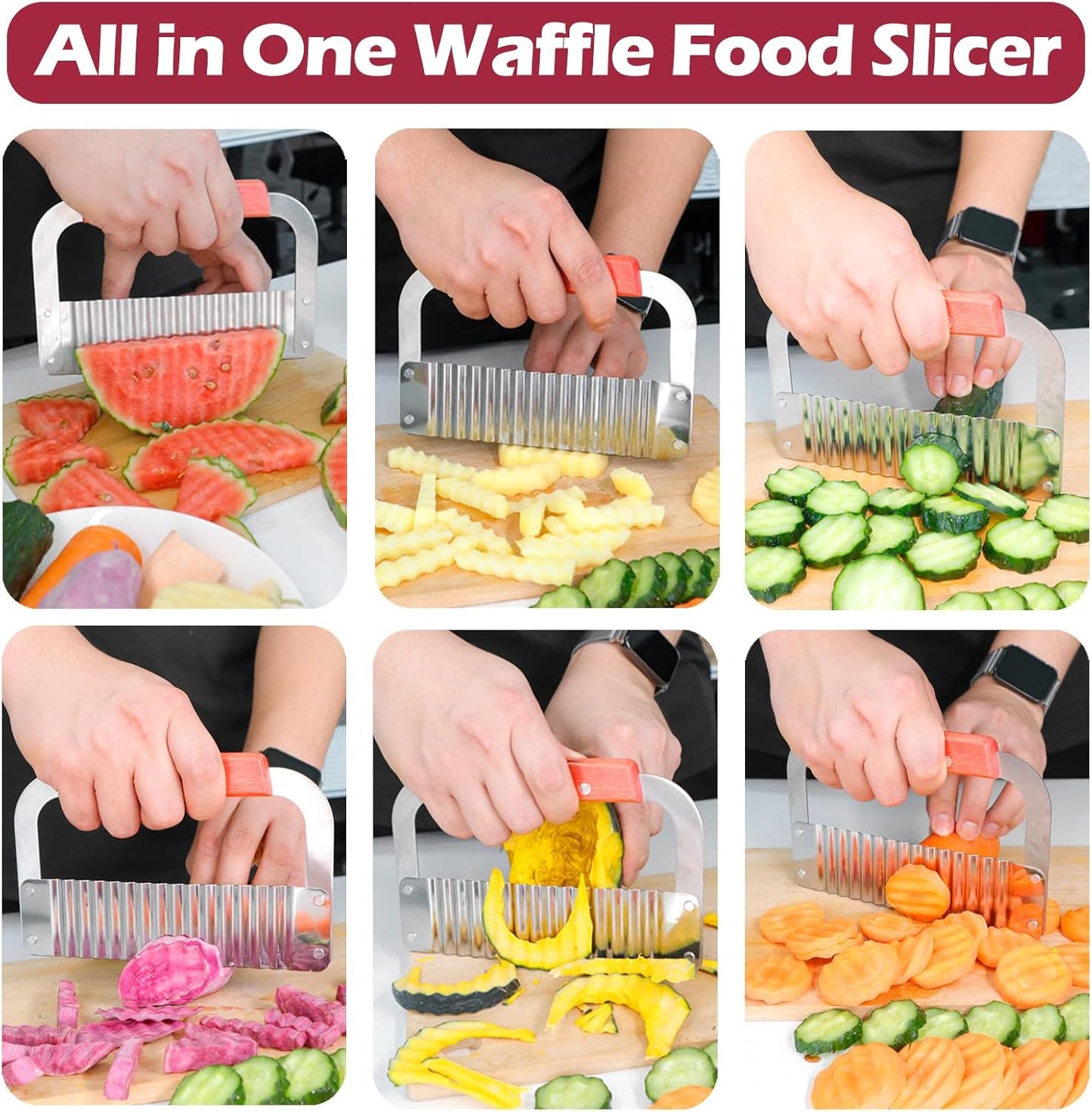 JAYVAR Extra-Large Crinkle Cutter Wave Potato Slicer – Stainless Steel French Fry Cutter for Restaurants, Waffle Slicing Tool, Crinkle Chopping for Potatoes, Kitchen Veggie Cucumber Slicer with Handle