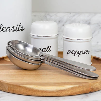 Darware Portion Control Serving Spoons Set (6pc) – Stainless Steel 1/4, 1/3, 1/2 Cup Sizes – Solid & Slotted Kitchen Utensils for Meal Prep, Cooking & Healthy Eating