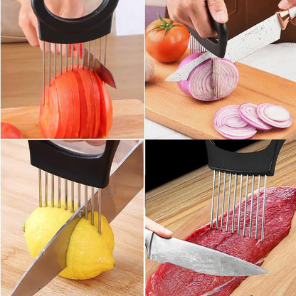 Onion Holder for Slicing, Large Onion Cutter Vegetable Chopper,Stainless Steel Lemon Slicer with 14 Needles,Kitchen Chopper Slicing Assistant Tool for Tomato Potato Avocados Eggs Meat Chopper