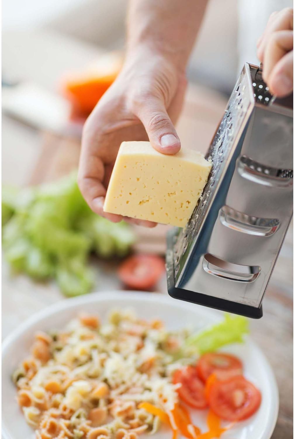 HIC Kitchen Professional Grater Zester, Stainless Steel, Non-Slip Base and Handle, 4 Multi-Grating Surfaces